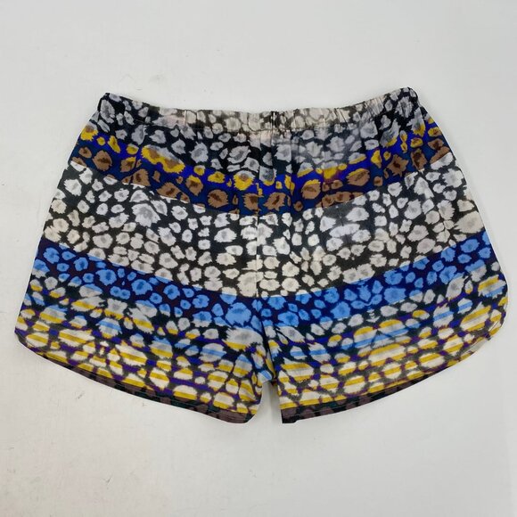 Clover Canyon Blue Yellow Abstract Print Silk Shorts | Size S - Picture 3 of 8